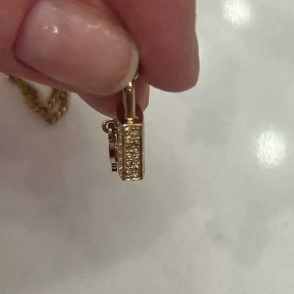 Christian Dior Golden Rhinestone Encrusted Padlock Necklace w/ Dior charm